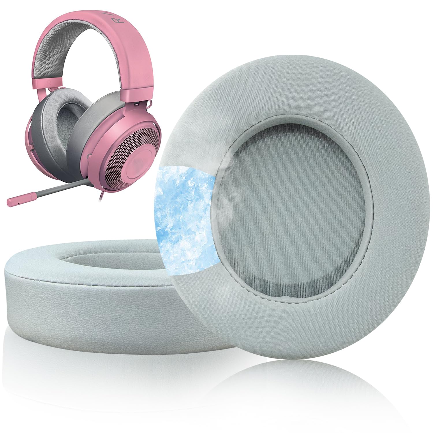 SOULWIT Cooling-Gel Earpads Cushions for Razer Kraken Pro V2, Kraken 7.1 V2, Kraken Stormtrooper Headphones, Ear Pads Replacement (Grey-Cooling Gel)
