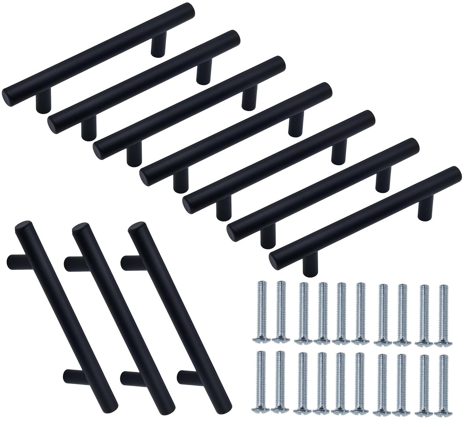 Shentian Cabinet Handles 10 Pcs 96mm Stainless Steel T bar Handle Kitchen Cup Board Cabinet Door Knobs,Brushed Nickel Stainless Steel Kitchen Cabinet New, Cabinet Pulls (Black, 96 * 150mm)