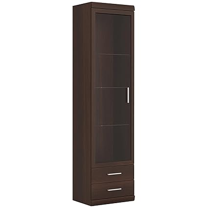 Furniture To Go Tall Glazed 1 Door 2 Drawer Narrow Cabinet Dark