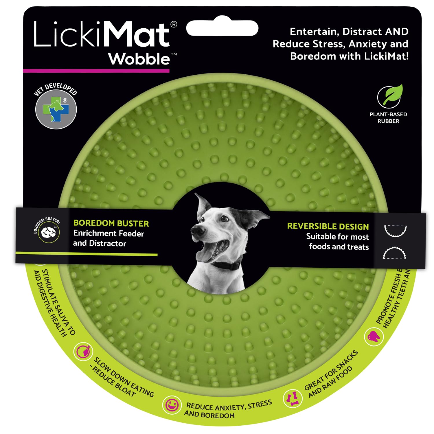 LickiMat Wobble, Dog Slow Feeder Bowl Lick Mat, Boredom Anxiety Reducer; Perfect for Food, Treats, Yogurt, or Peanut Butter. Fun Alternative to a Slow Feed Dog Bowl, Green