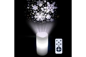XingsLight Christmas Decorations Flameless Candles with Snowflake Projector Lights Battery Operated LED Candle Indoor Xmas Light Projection with Remote and Timer