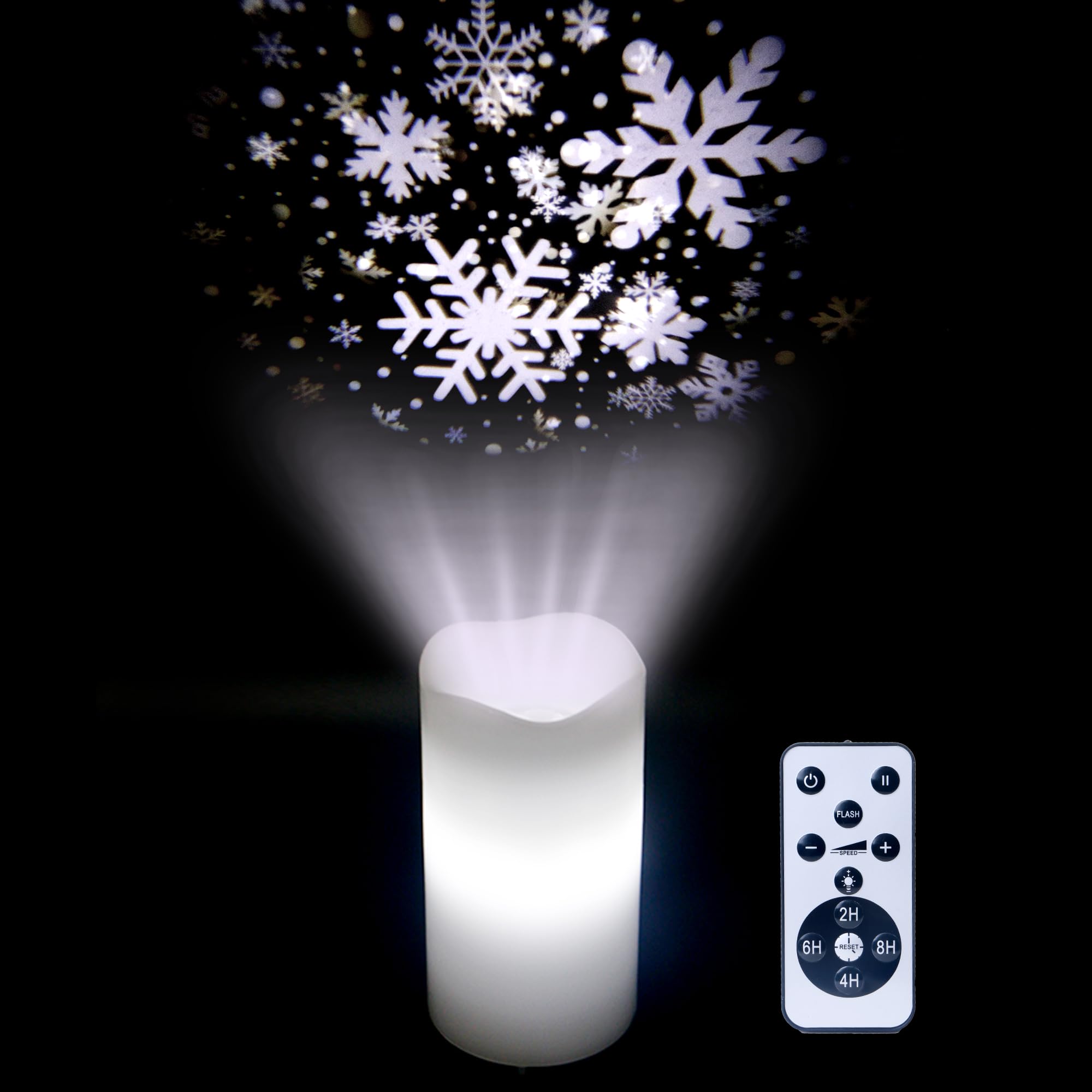 Photo 1 of **MISSING PARTS**XingsLight Flameless Candles with Snowflake Projector Lights Battery Operated LED Candle with Remote and Timer, Christmas Decorations
