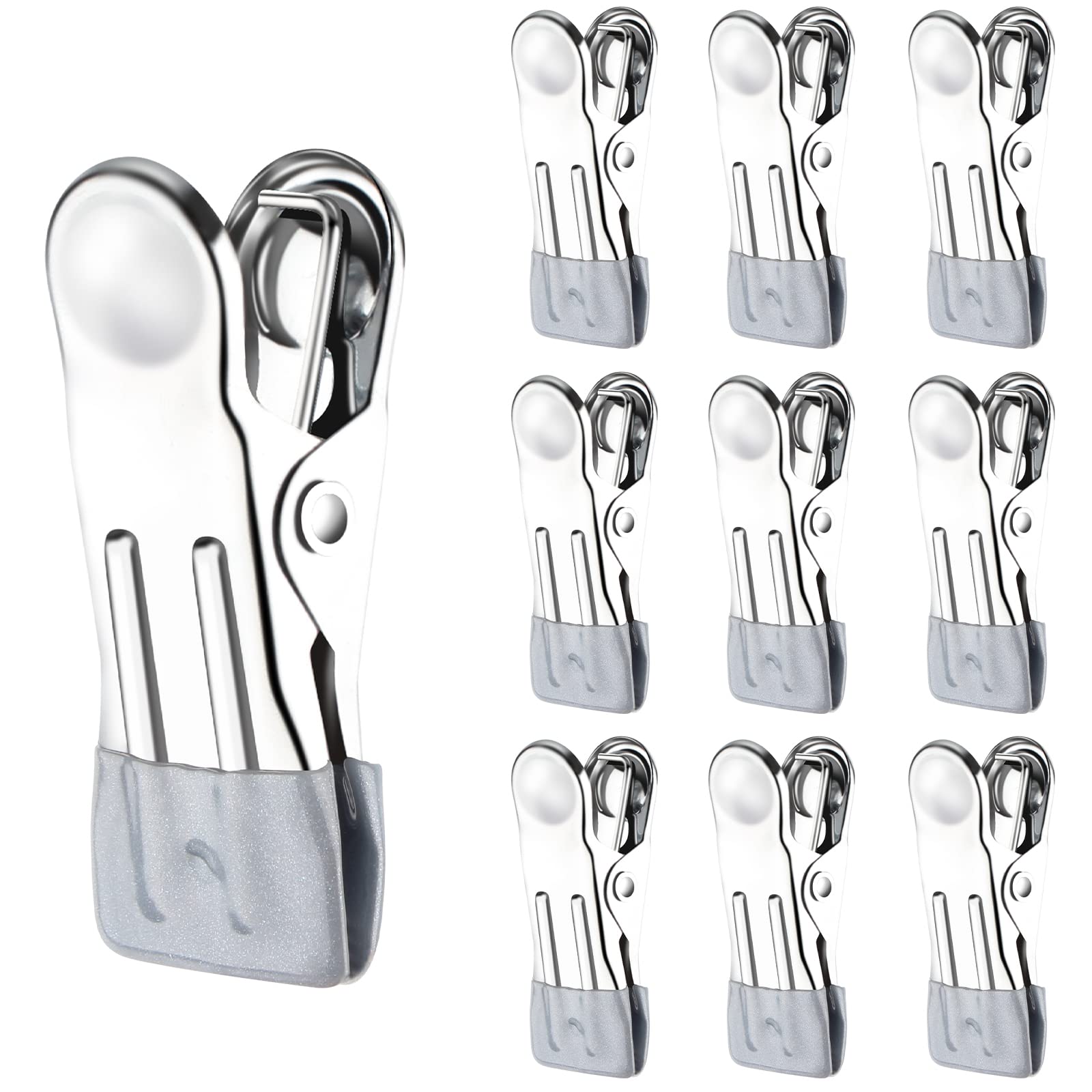 TamBee Clothes Pegs For Washing Line Stainless Steel Clothes Metal Pegs Clips Laundry Pins Clips Strong Metal Storm Jeans Socks Towel Photos, Pack of 10 (Silver)