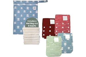 LA PETITE OURSE 4 One Size Printed Hook and Loop Cloth Diaper With 8 4-Layer Bamboo Cloth Diaper Inserts, Cloth Diapers for B