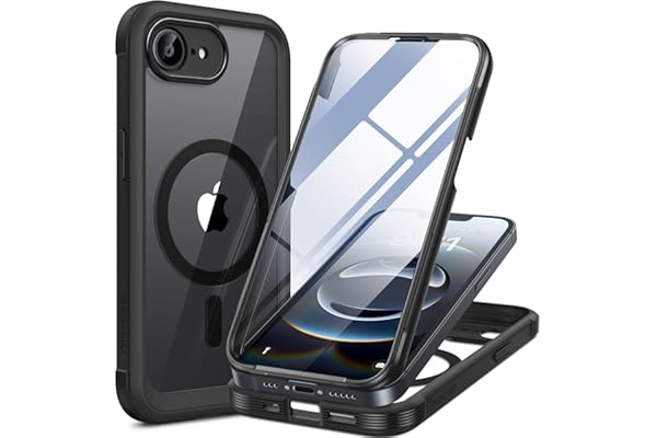 miracase for iPhone 17e Case & iPhone 16e Case, Full-Body Phone with Built-in Glass Screen Protector, [Magnetic with MagSafe] Military Drop Proof 17 E/ 16 E Cover Bumper 6.1 inch, Black