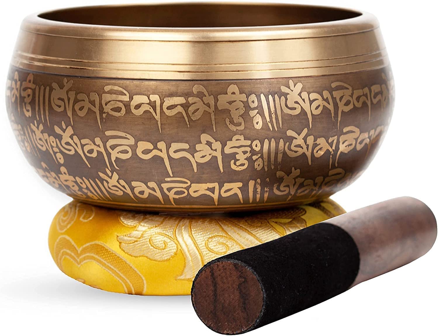 Large Tibetan Singing bowl Set - Easy To Play - Mantra Design Mindfulness Meditation Healing Sound Gift By Himalayan Bazaar