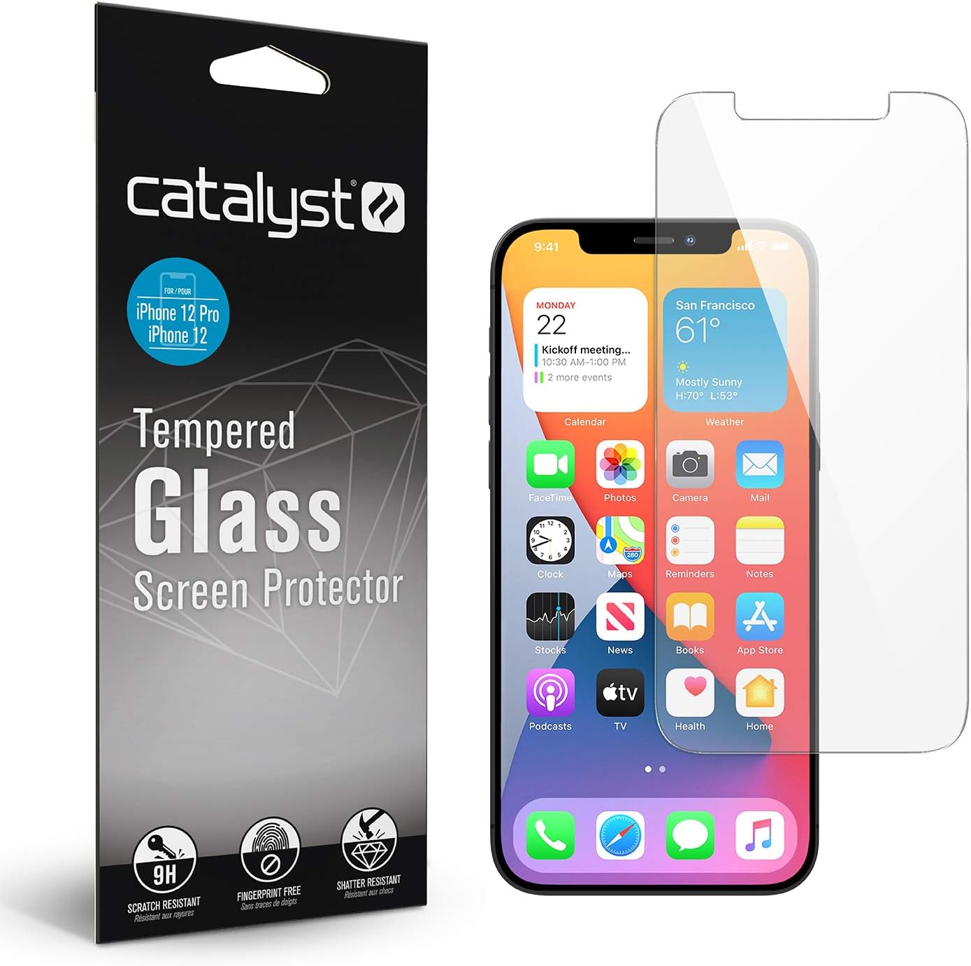 Catalyst Designed for iPhone 12/12 Pro Tempered Glass Screen Protector with Cleaning Pad, Shatter Proof