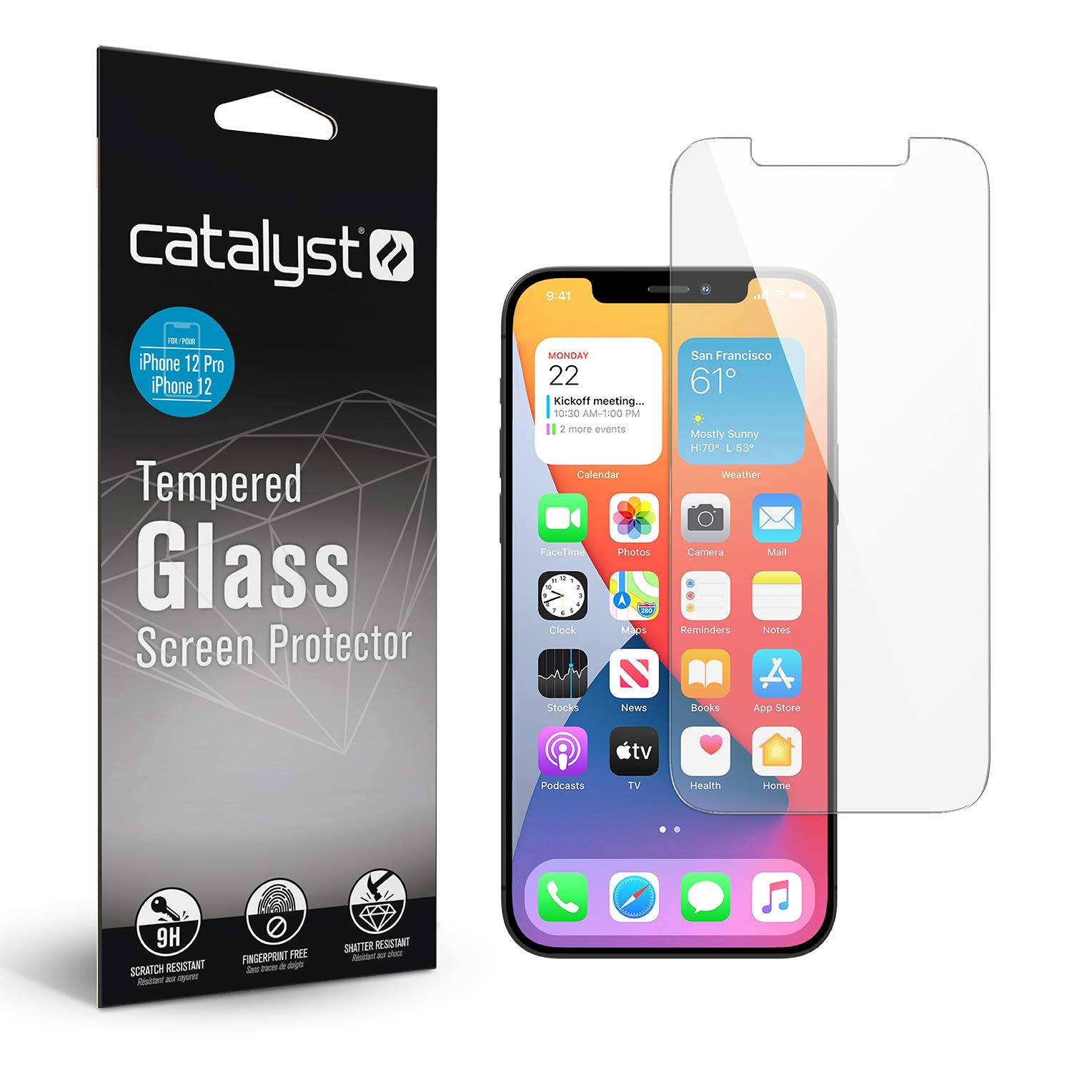 Catalyst Designed for iPhone 12/12 Pro Tempered Glass Screen Protector with Cleaning Pad, Shatter Proof, HD Clear Scratch Protection, Bubble Free Easy Install Screen Film, Dust Removal Stick