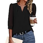 3/4 Length Sleeve Womens Tops Work Business Dressy Casual Blouses Chiffon Elegant Shirts Fashion Outfits