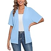 Heymoments Women's Lightweight Open Front Cardigans Short Sleeve Casual Soft Knit Cardigan Sweaters with Pocket S-2XL