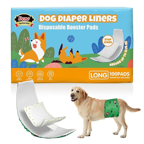 DONO DOG DIAPER LINERS FOR MALE AND FEMALE DOGS, SUPER ABSORBENT DOG BOOSTER PADS, 100CT DISPOSABLE DOGGIE DIAPER INSERTS FIT REUSABLE MALE BELLY BANDS, WRAPS, WASHABLE PERIOD PANTIES, LONG