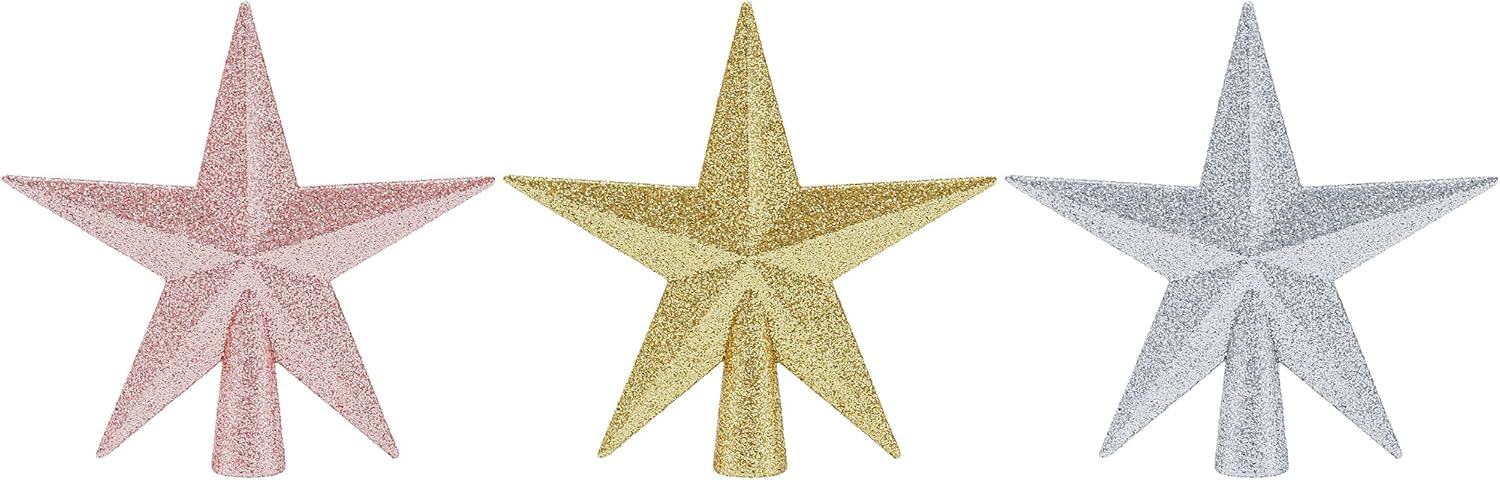 Tree Toppers - Aneco 3 Pack 4 Inches Glittered Mini Star Christmas Tree Topper Star Treetop for Small Christmas Tree Ornaments, Gold, Silver and Rose Gold