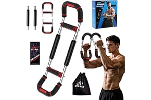 RENRUI Twister Arm Trainer, Chest Workout Equipment for Men & Women, Adjustable 5 Resistance Levels (40-130 lbs) Ergonomic Home Gym Strength Trainer with Anti-Slip Handles & Carry Bag (Dark Red)