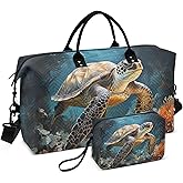 Sea Turtle Quilted Travel Bags Weekender Duffle Bags With Toiletry Bag Carry on Overnight Duffels Yoga Gym Bag for Airplanes Business Sports