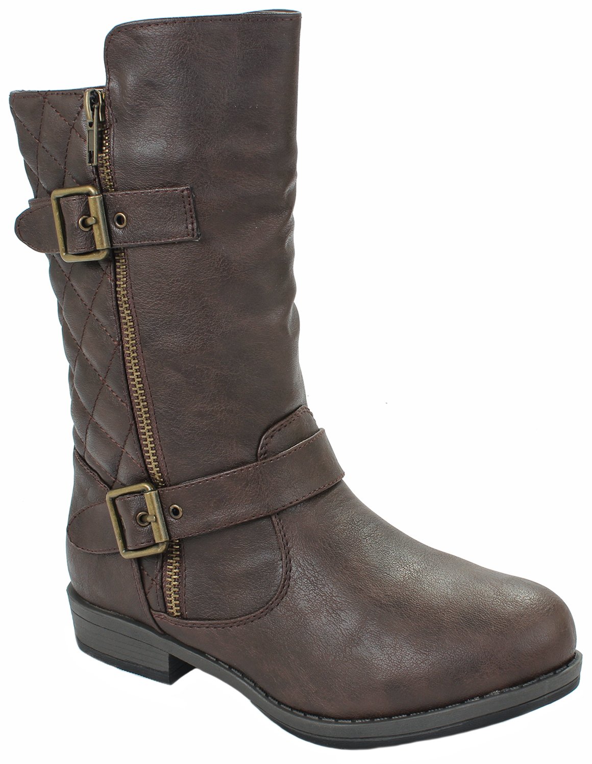 Buy JJF Shoes Q8 Winkle Back Shaft Side Zip Decorative Zipper Buckle Strap Quilted Riding Mid