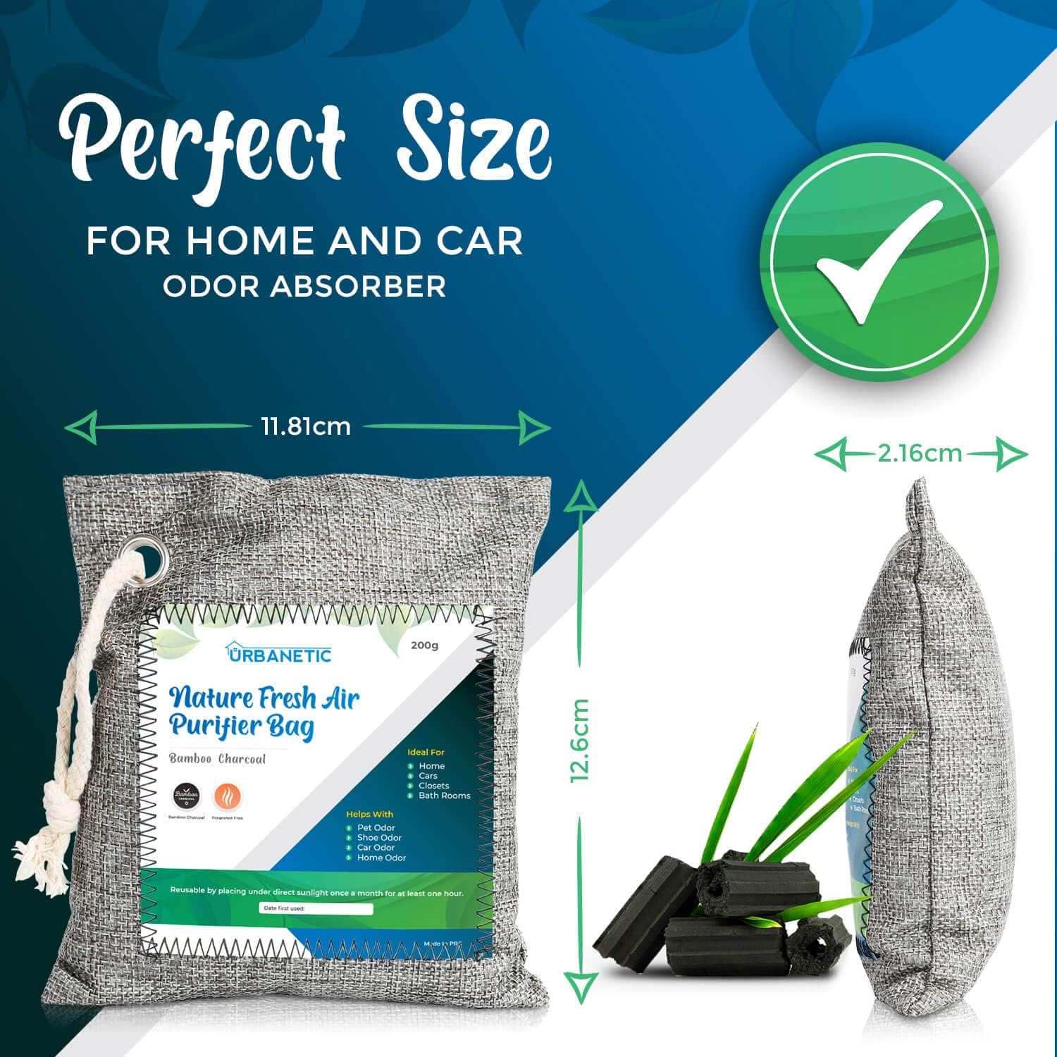 Activated Charcoal Air Purifying Bag - Nature Fresh Bamboo Air Purifier Bags, Odor Eliminators For Home, Closet Odor Absorber, Car Air Freshener, Deodorizer For Rooms Absorbers 4 X 200g: Kitchen & Dining