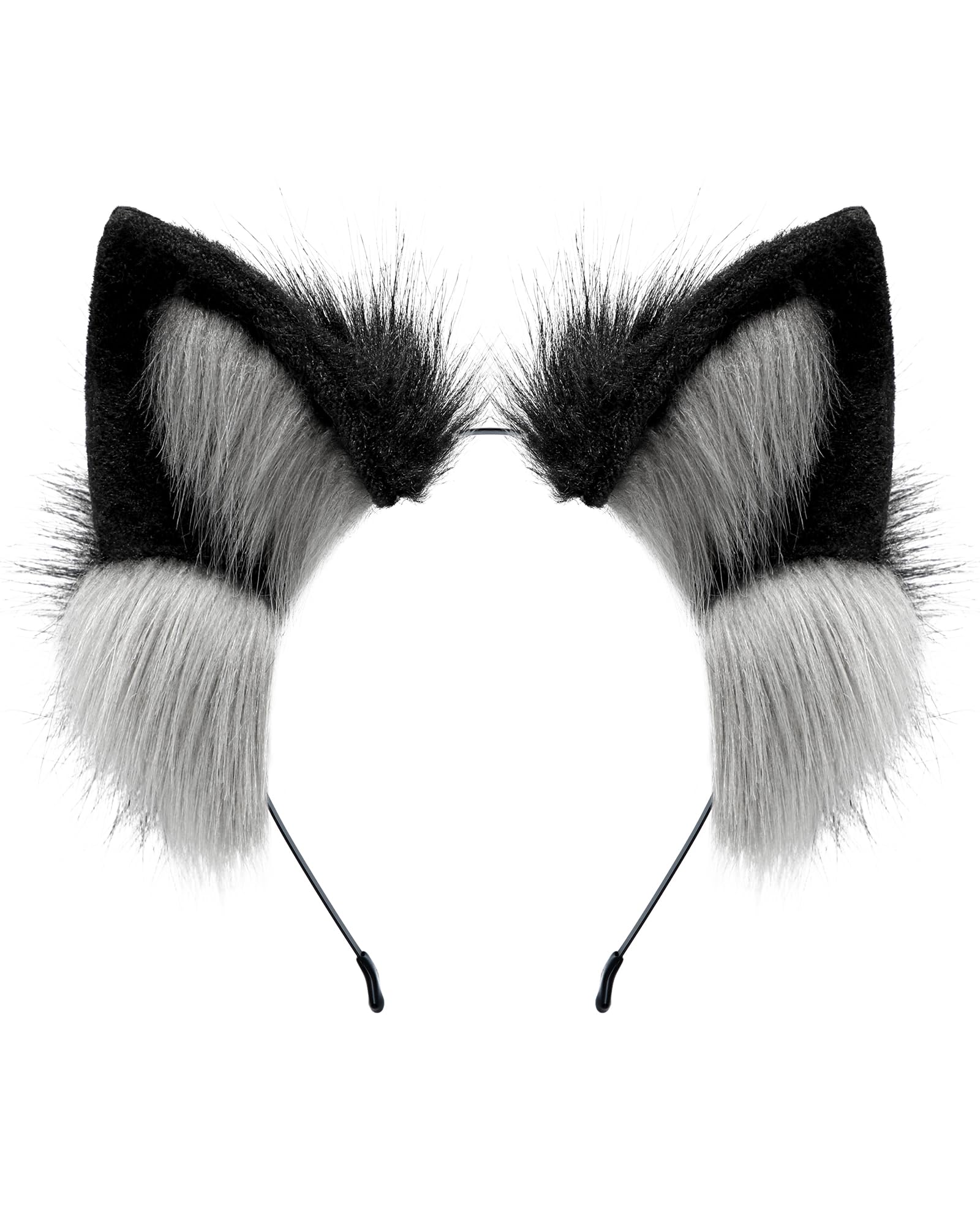 ZFKJERS Furry Fox Wolf Cat Ears Headband Adult Cosplay Costume Hair Accessory for Halloween (Grey Black)