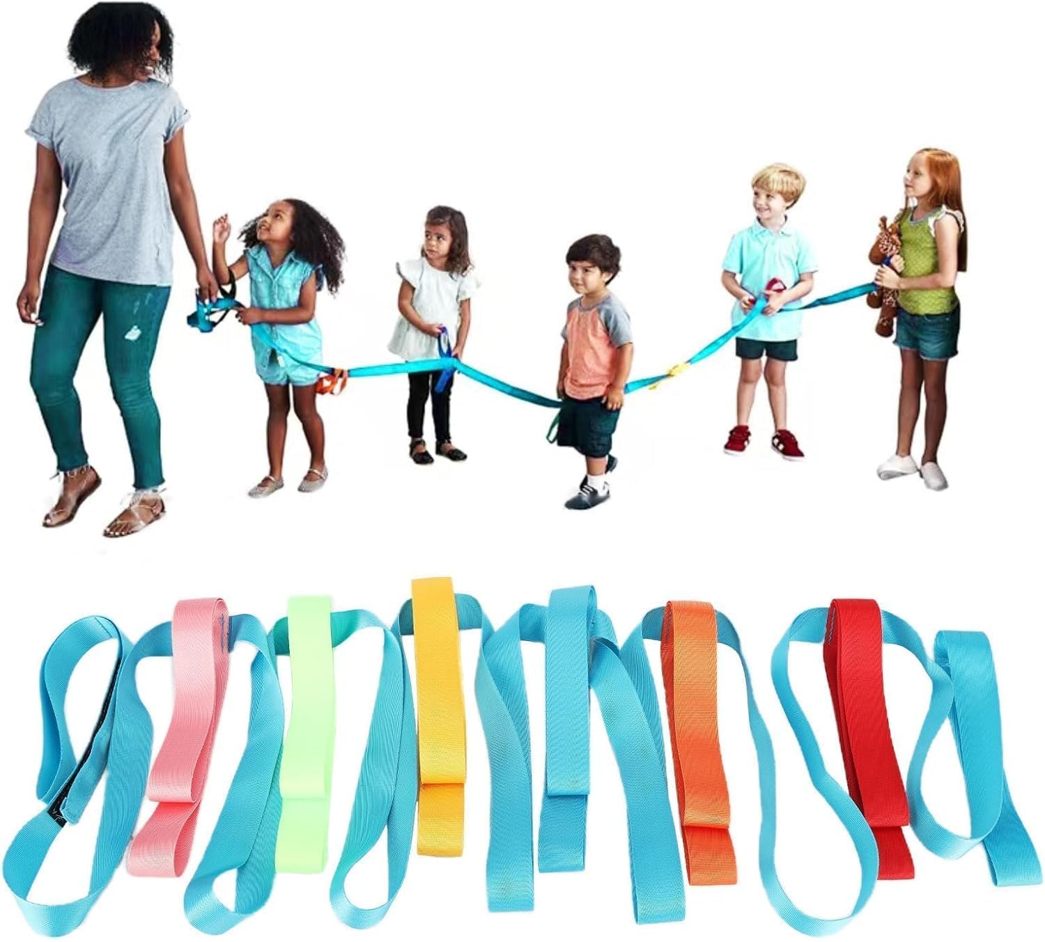 4Pcs/Set Children Safety Walking Rope, Anti‑Lost Baby Kid Toddler Walking Rope with 12 Colorful Safety Daycare Rope Noctilucent Handles for Preschool Daycare School Kids Outdoor