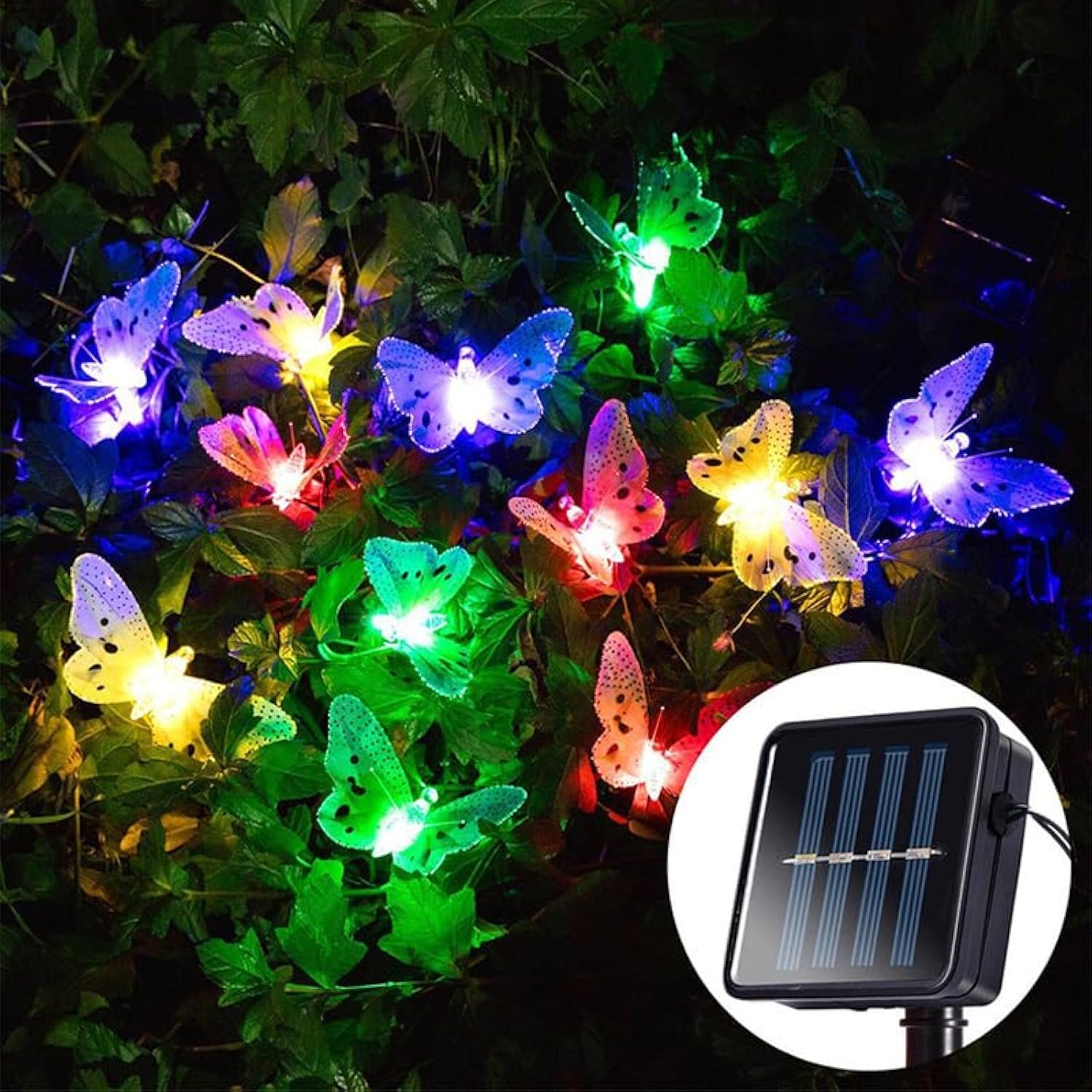 ZYTC Solar Fiber Butterfly Lights String Outdoor 12 LED Multi-Colors Lights with Solar Panel Waterproof for Garden Yard Porch Party Lawn Landscape Decorative Lights(12ft)