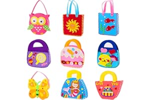 Flying Childhood Kids Sewing Craft Kit DIY 9 Felt Handbags Crafts for Girls Beginners Age 5-8 Learn to Sew Bags Supplies Party Favors Group Activities Project for Preschool