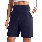 Cyasundent Women's 6"/9" Bermuda Shorts with Zipper Pocket High Waisted Shorts for Women Casual Walking Yoga Workout