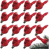 GXXMEI 20PCS Christmas Mini Cardinal Clip on Tree Ornaments Bird Decorations, Artificial Red Cardinal Birds Ornament with Metal Clip for DIY Crafts Christmas Tree Gardening Wreath Decoration