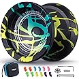 MAGICYOYO V12 Yoyo Professional Responsive Yoyo for Kids 8-12, Unresponsive Yo yo for Adults, Dual Function Fingerspin Trick Yoyo with 12 Yoyo Strings + Yo-Yo Accessory Kit (Black Green Cyan)