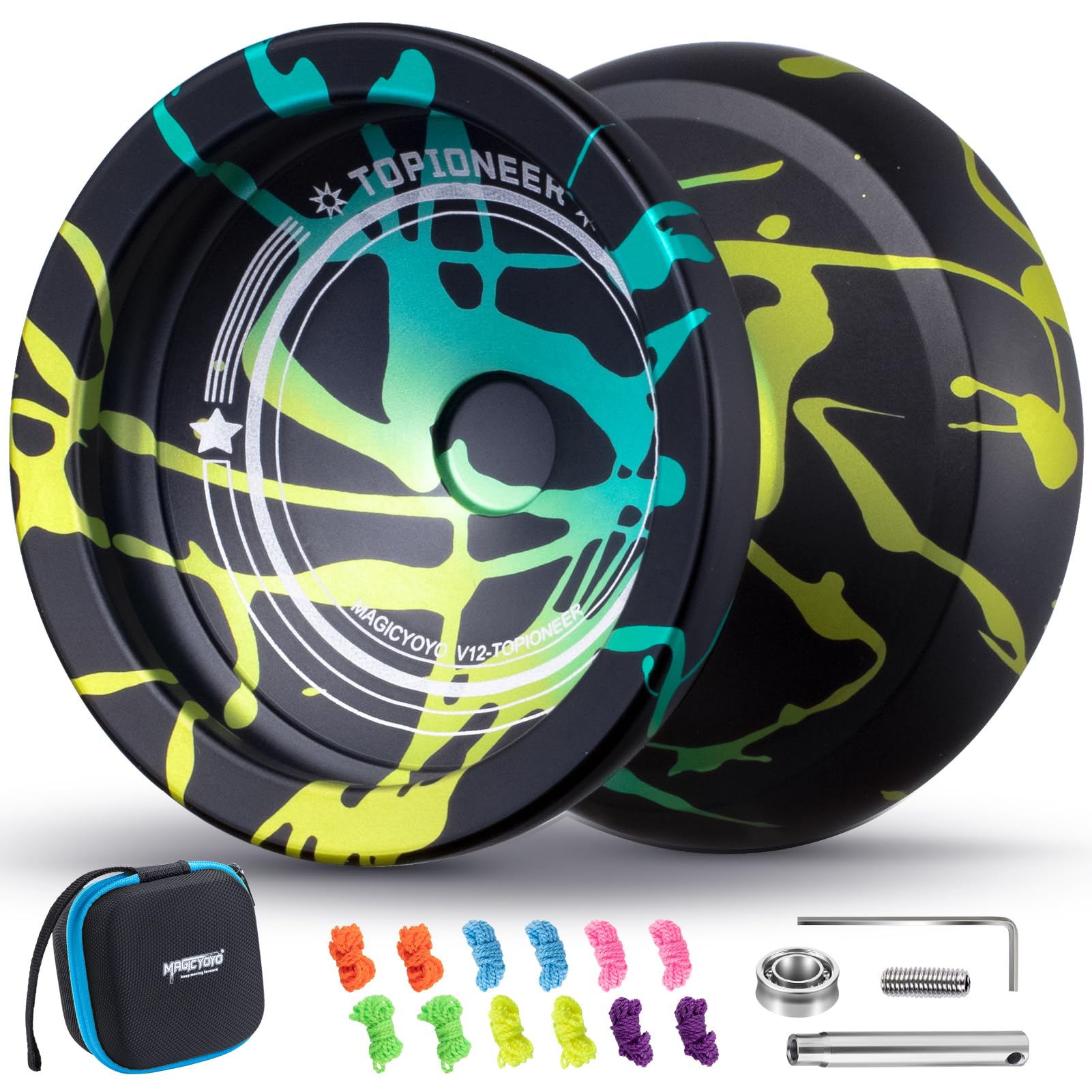 MAGICYOYO Yoyo V12 Professional Finger Spin Yoyo, Dual-Mode Aluminum Yo Yo - 2-in-1 Unresponsive/Responsive Metal Yo-yo for Adults & Kids, Includes Accessories