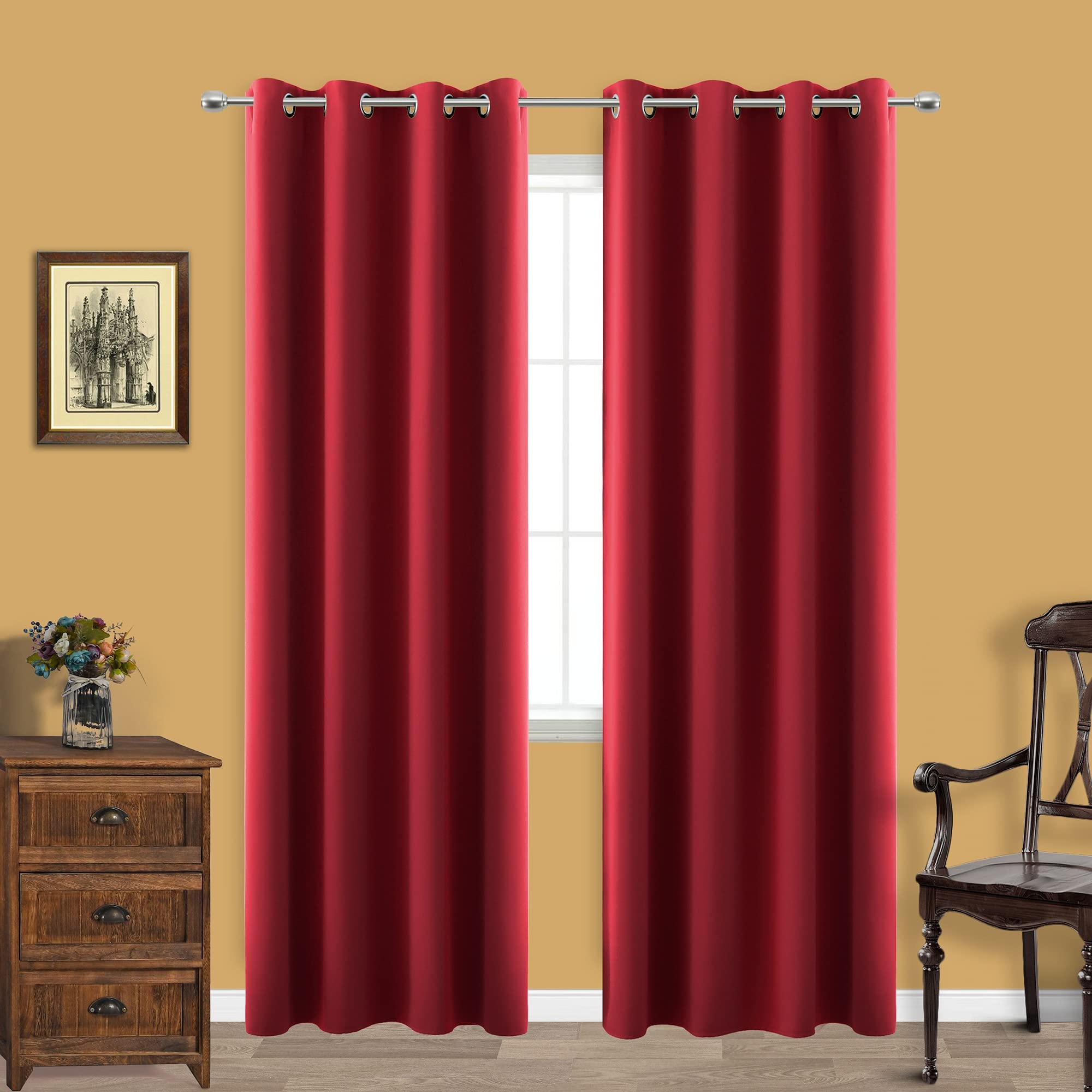 KOUFALL - Red Curtains for Living Room Grommet Blackout Curtains for Winter Holiday Windows Decorative Christmas Curtains 84 Inches Long 2 Panels Christmas for Living Room