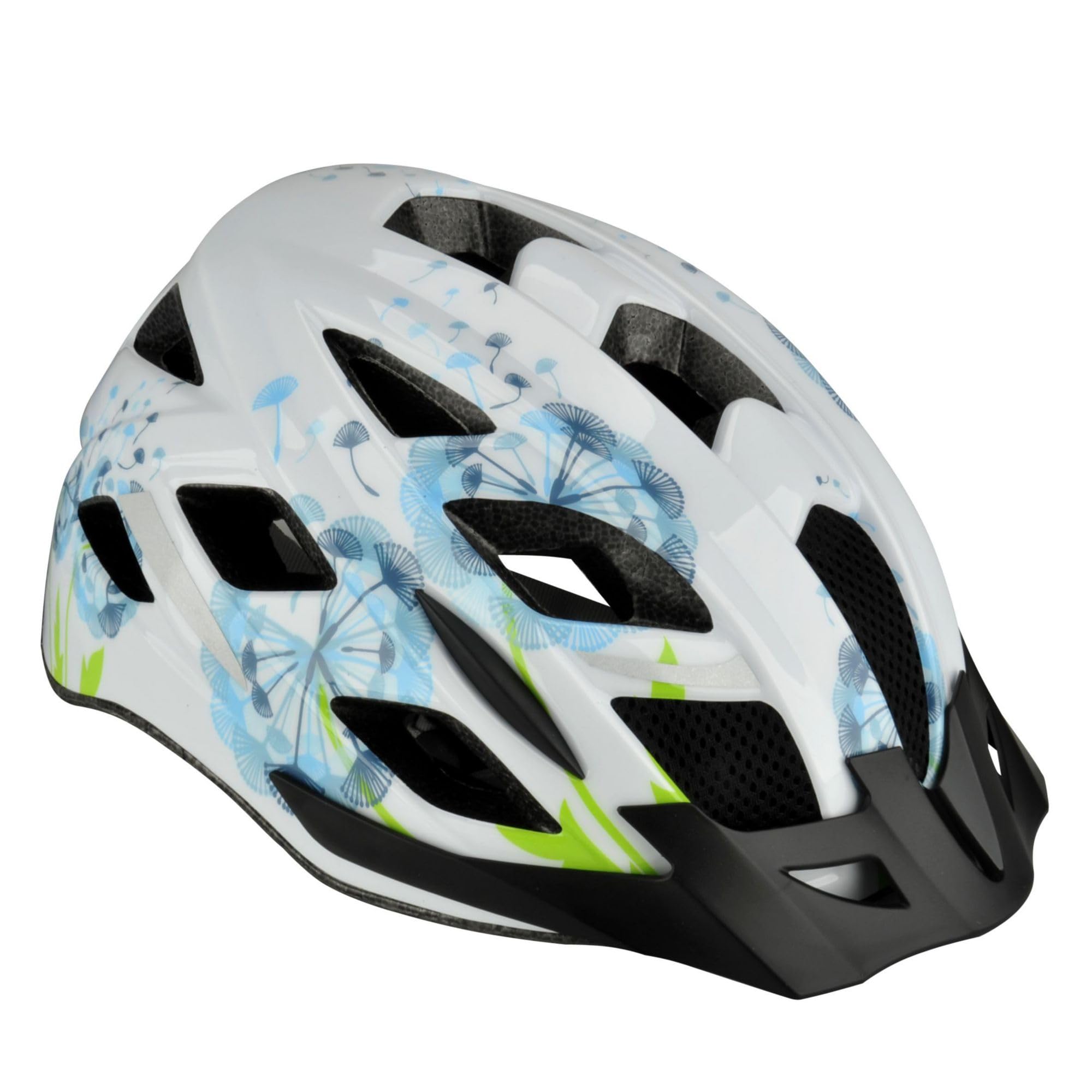 FISCHER Adult Bicycle Helmet, City Helmet, Urban Flower, S/M, 52-59 cm, White Blue, with Illuminated Inner Ring System