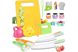Ganiza 23 Pcs Kids Knife Set for Real Cooking, Montessori Toddlers Kitchen Tools with Gloves, Cutting Board, Crinkle & Sandwich Cutters,Y Peelers and Toddler Knives