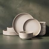 SMIRLY Stoneware Dinnerware Set for 4, 12 pcs Plates and Bowls Set, Cream | Chip and Scratch Resistant, Microwave, Dishwasher &amp; Oven Safe, Non Toxic Plates Set, Ceramic Dish Set for Everyday Meal