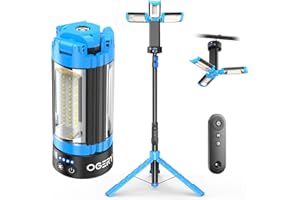 OGERY Camping Lights with Remote, 10000mAh Rechargeable Work Light with 3 LED Lamp Heads & Emergency Flashlight, Telescopic S