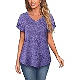 MISS FORTUNE Womens V-Neck Short Sleeve Activewear T-Shirt Petal Sleeve Casual Athletic Moisture Wicking Fitness Tops