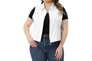 Agnes Orinda Plus Size Denim Vest for Women Sleeveless Zip Up Button Down Waistcoat Jeans Jackets Vests