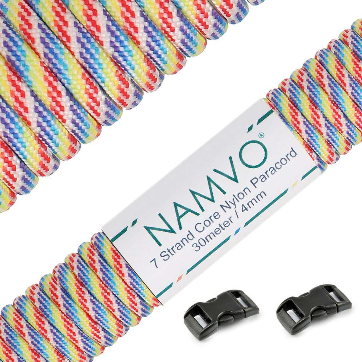 Namvo 550 Paracord Mil Spec Type III 7 strand parachute cord Total Length 100ft / 30 Meters, Rainbow