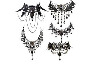 Faccubee 5 Pieces/Set Halloween Sexy Jewelry Women Lady Elegant Goth Gothic Steampunk Lace Choker Necklace Black Neck Chain C