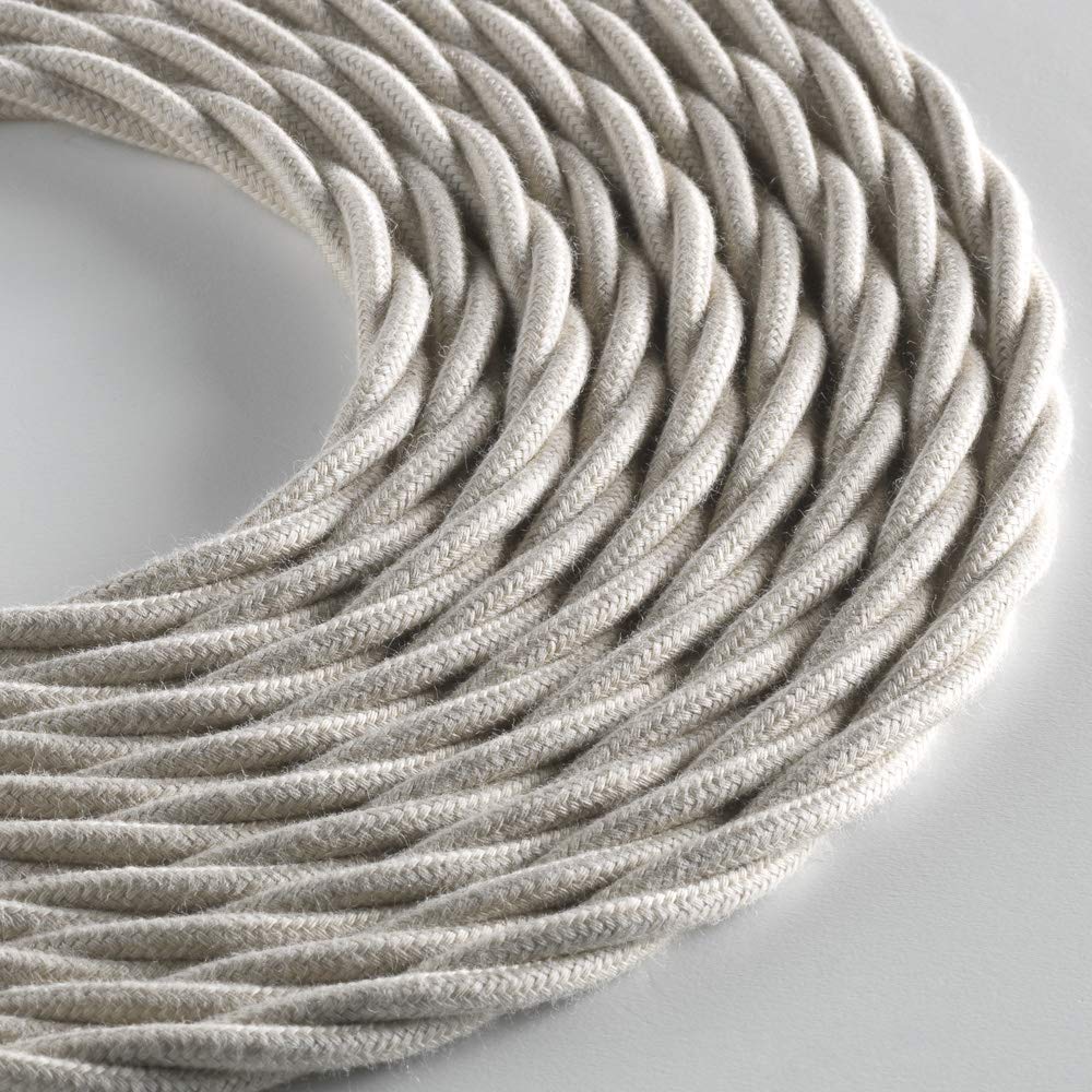 Klartext LUMIÈRE Braided Fabric Cable for Lighting 3 x 0.75 mm Cotton 3 m Warning: Earth Cable Included! Maximum Anti-Shock Safety!