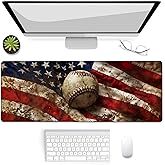 VANZEV Vintage American Flag and Baseball Gaming Mouse Pad, Mouse Pad, Desk Mat, Non-Slip Rubber Base MousePads for Computers Laptop Office School Home Accessories Decor Gifts 31.5" x 11.8"