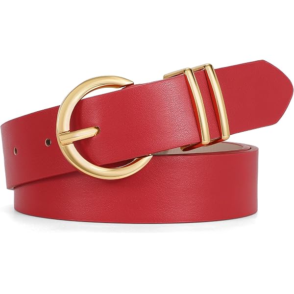 Women Leather Belt with Circle Gold Buckle Fashion Ladies Waist Belt Red Gold Amazon.com: Women Red Faux Leather Fashion Belt Waist Hip  main image 3