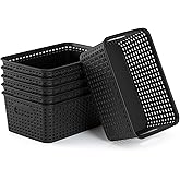 AREYZIN Plastic Storage Baskets Set of 6 Sturdy Small Organizer Plastic Storage Bins Baskets for Shelves,Closet,Countertops, Desktops, Cabinets and Badrooms,Black