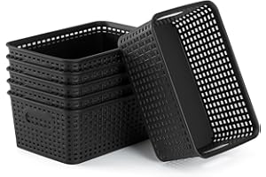 AREYZIN Plastic Storage Baskets Set of 6 Sturdy Small Organizer Bins Storage Baskets for Shelves,Closet,Countertops, Desktops, Cabinets and Badrooms,Black