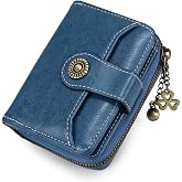 Feelorna Small Wallet for Women, RFID Blocking Bifold PU Leather Wallets Compact Credit Card Holder for Women with Zipper Coin Pocket and Multi Slots (Blue)