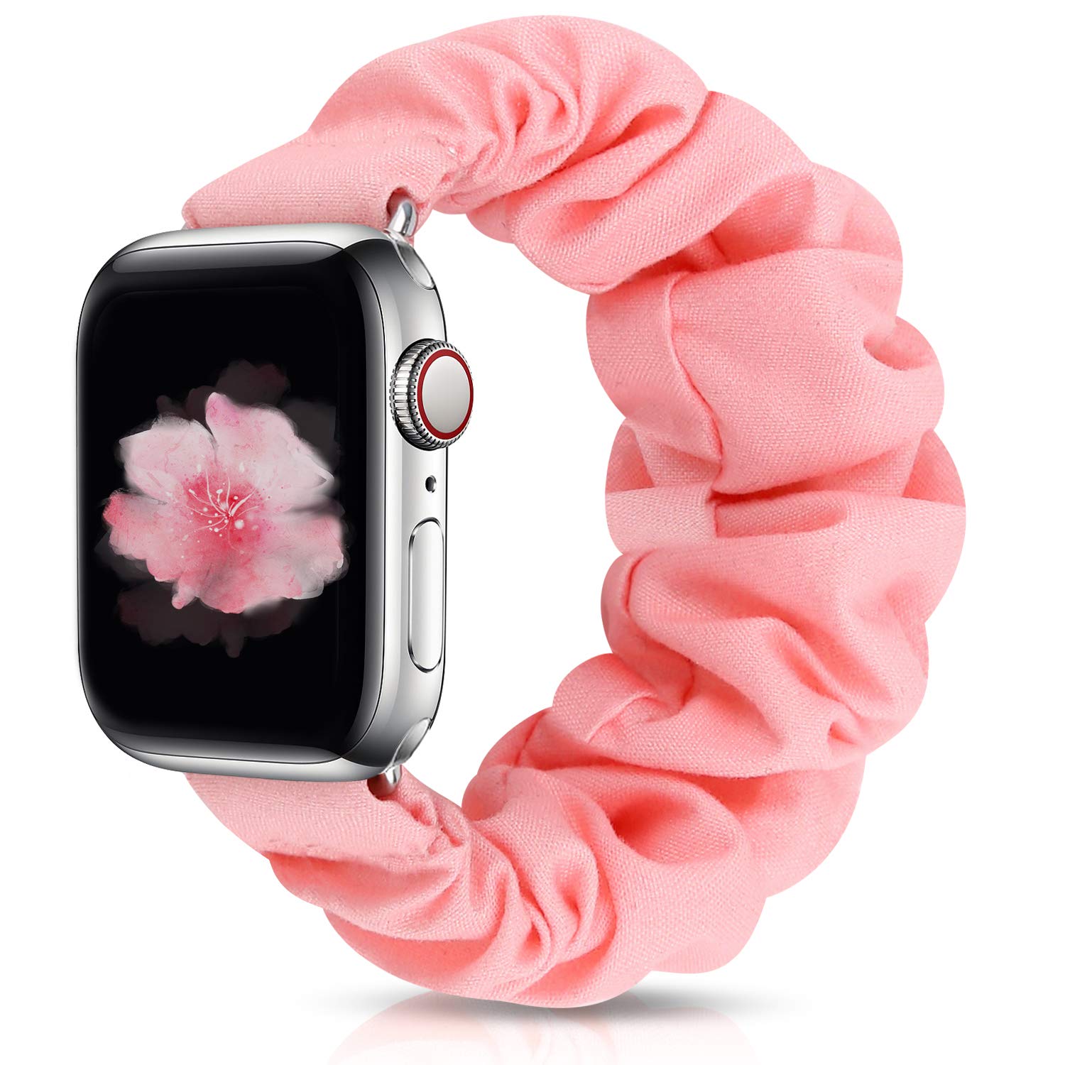 JIELIELE Compatible with Scrunchie Apple Watch Band 38mm 40mm 41mm 42mm 44mm 45mm 49mm for Women, Cute Wristbands Straps Elastic Scrunchy Band for iWatch Series 9 8 7 6 5 4 3 2 1 SE (S-38/40 Pink)