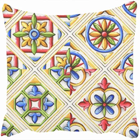 Amazon Sneeepeeカスタム装飾スロー枕カバー装飾タイル水彩スペインイタリア水彩花柄 インチ枕カバーのデザインホーム装飾ソファクッション枕カバー 枕 抱き枕 オンライン通販
