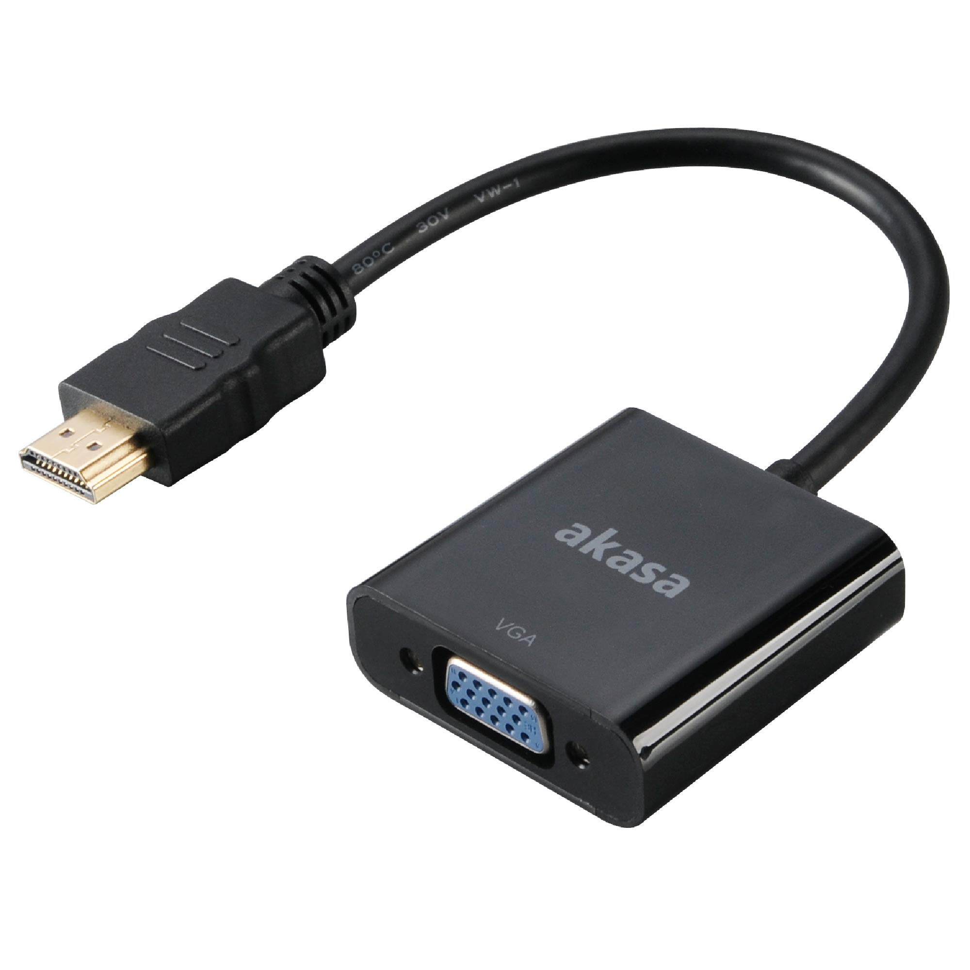 Akasa HDMI to VGA converter | High Resolution 1920 x 1200 | Compact HMDI to VAG Adapter | 20cm | AK-CBHD15-20BK
