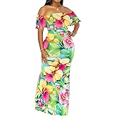 Women's Sexy Off Shoulder Maxi Dress Hawaiian Floral Evening Gown Long Dress