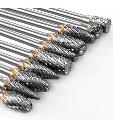 DLtools 10-Piece Double Cut Tungsten Carbide Rotary Burr Set – 1/8" Shank, 1/4" Head, For Die Grinders & Metal Carving