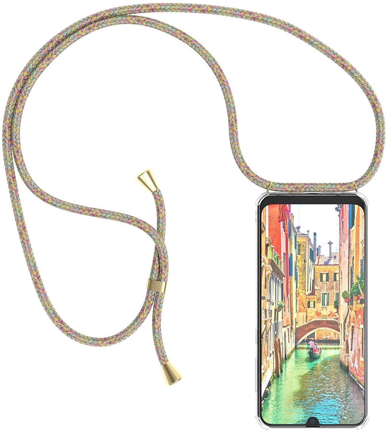 Necklace Case for Realme 6 Pro Cover with Neck Strap Phone Chain Case Crossbody Necklace with Cord Transparent Silicone Case with Adjustable Lanyard Case with Strap Cord, Rainbow