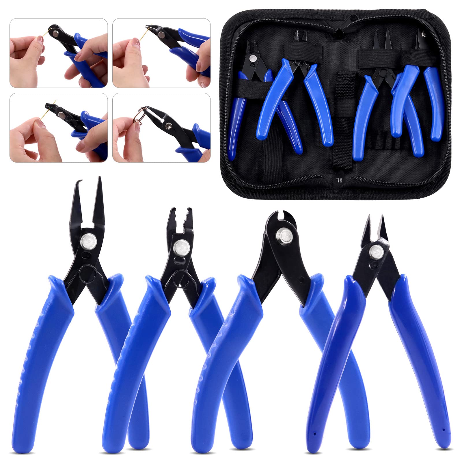 Glarks 5Pcs Jewelry Pliers Tool Set - Including Split Ring, Bead Crimping, Wire Cutting & Memory Wire Pliers for Jewelry Making & Repair